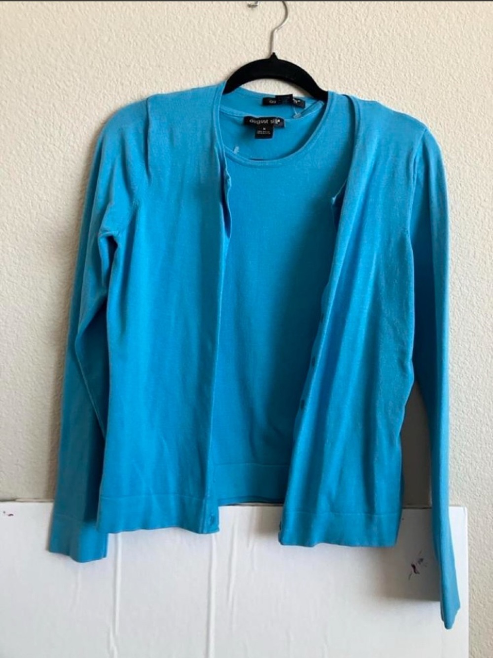 august silk Turquoise Blue Cardigan and Shell Set